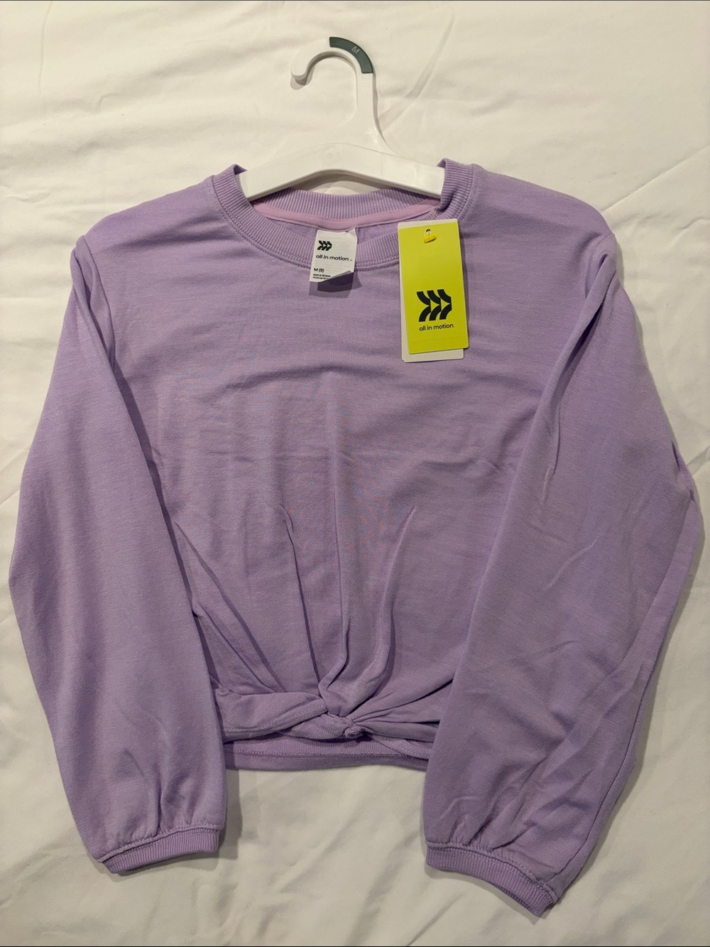All In Motion Girls Lavender Knot-Front Crewneck Sweatshirt 101, 102, 103, 104